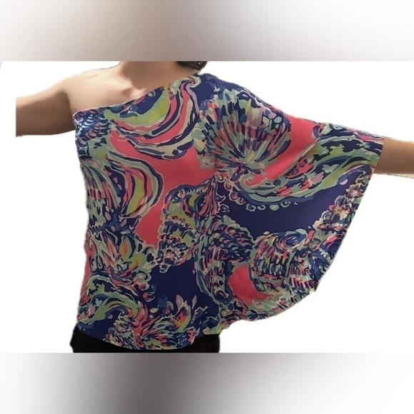 LILLY PULITZER RARE Sm Britta Top One Shoulder Drape Cape Dolman SAMPLE Resort - Picture 10 of 10